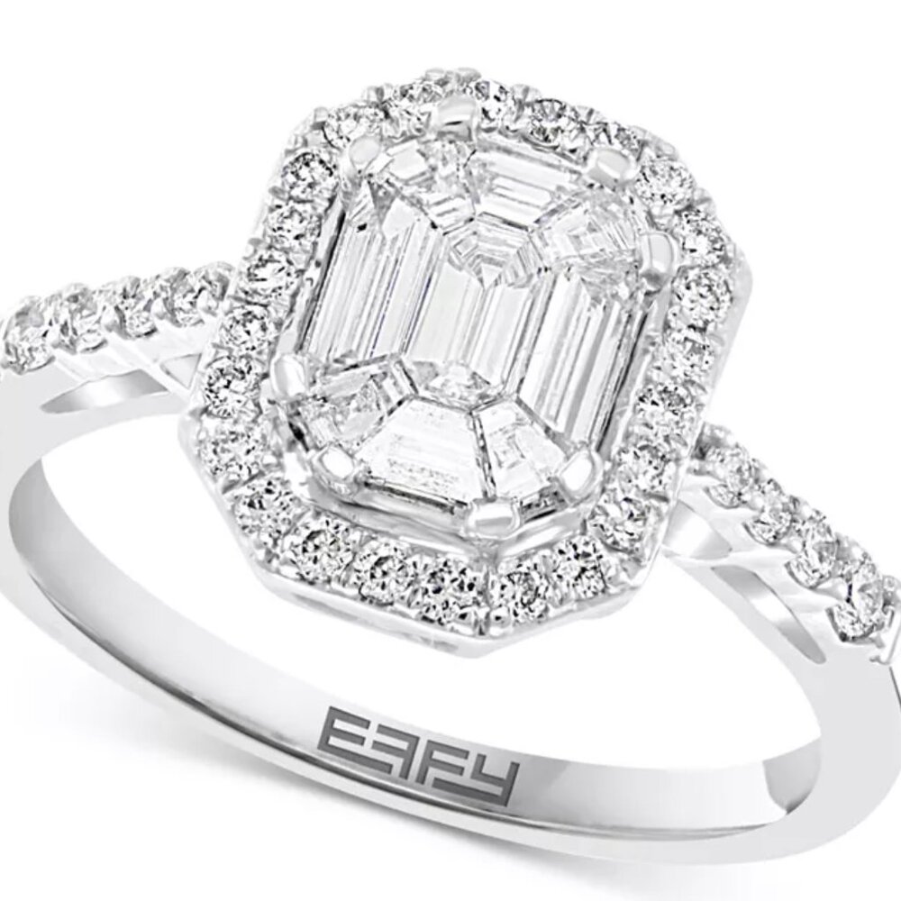 EFFY Emerald-Shaped Cluster Halo Engagement Ring (3/4 ct. t.w.) in 14k White Gol